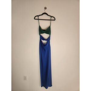 Blue and Green Satin Maxi Dress